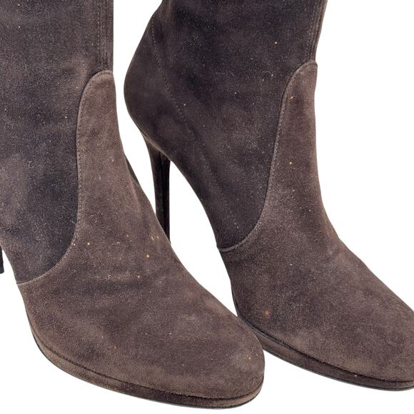Stuart Weitzman Knee High Stretch Platform Boots SZ 9 Womens Brown Tall Stiletto - Picture 2 of 12
